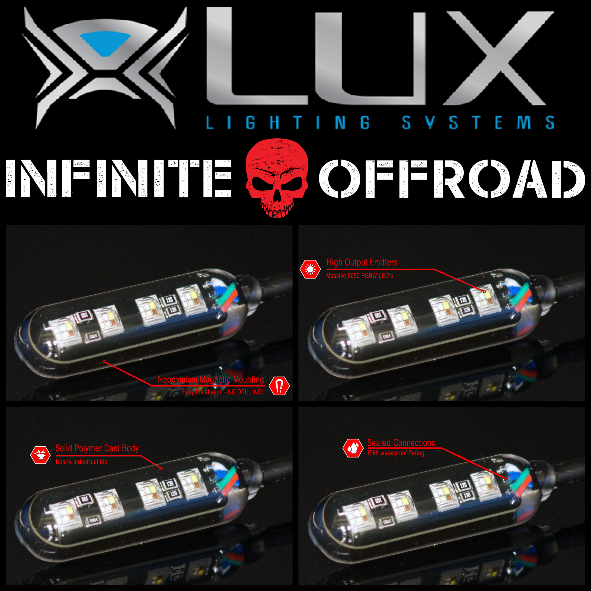 (UTV) RGB+W LUX Monster Magnetic Rock Light Kit - image 3