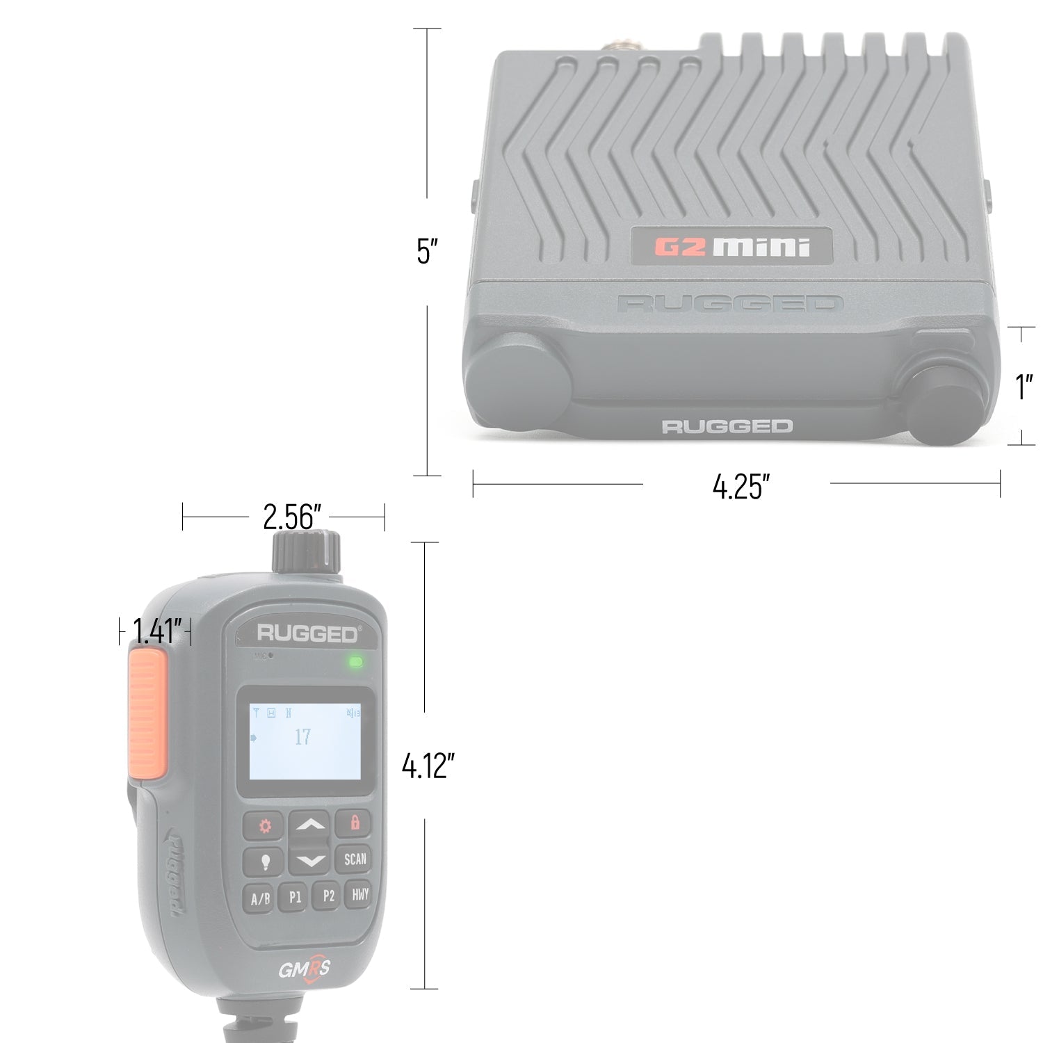 G2 Mini radio and hand mic dimensions