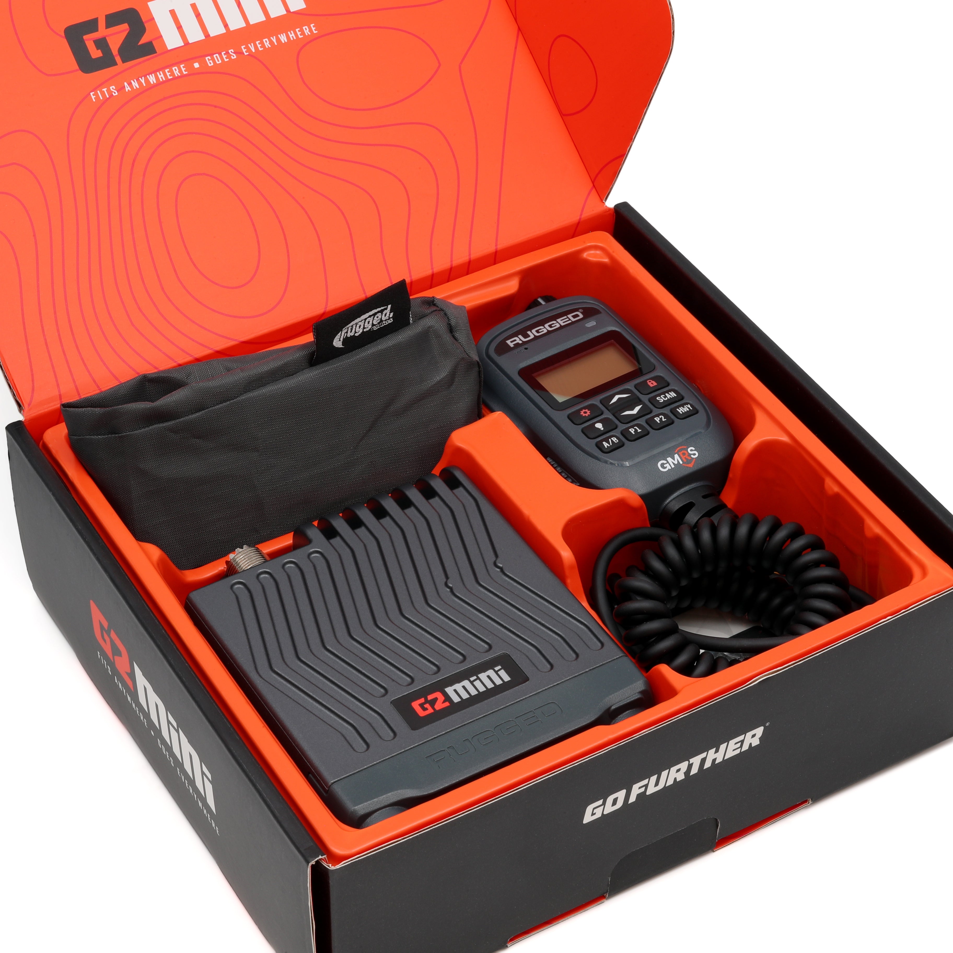 G2 Mini radio retail packaging and components