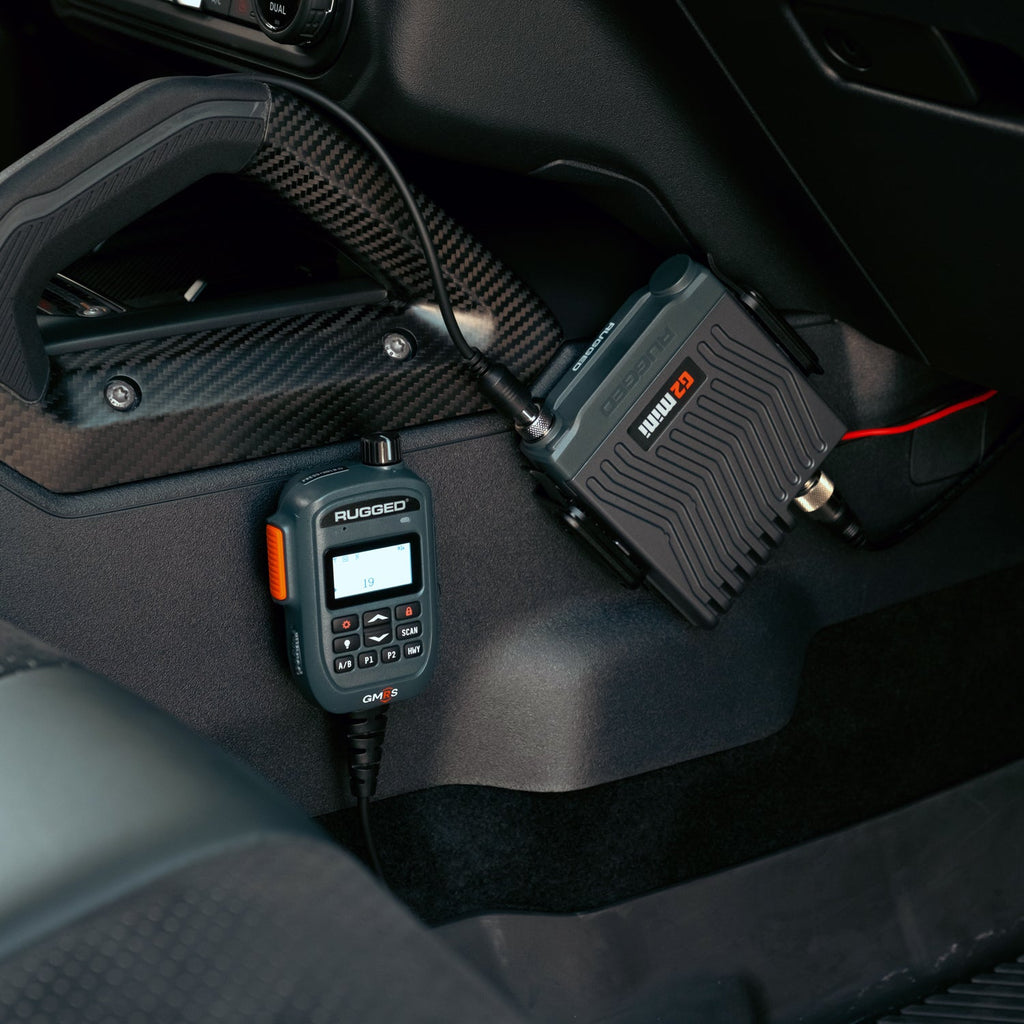 G2 Mini radio chassis and hand mic installed in an off-road vehicle