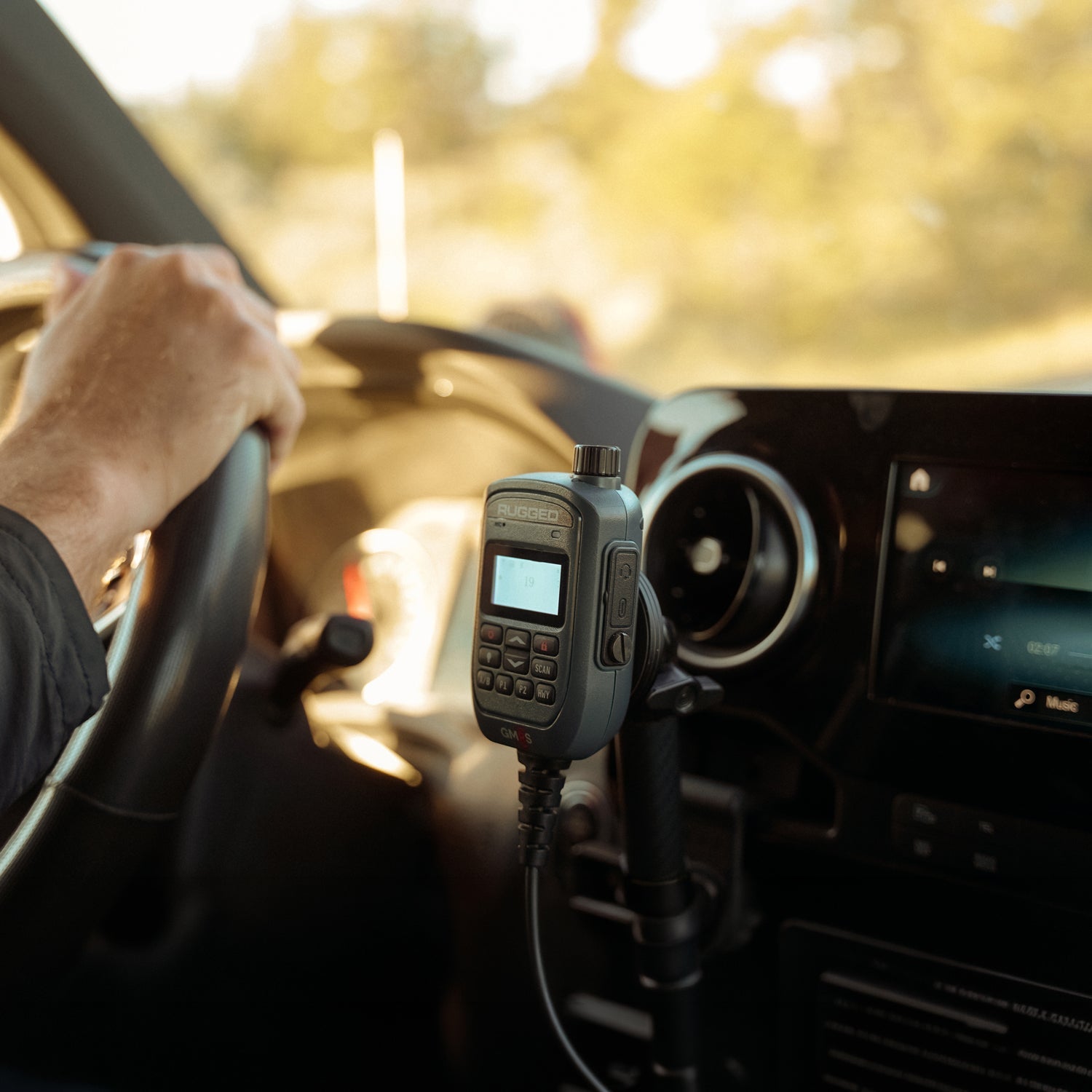 G2 Mini hand mic mounted in a vehicle