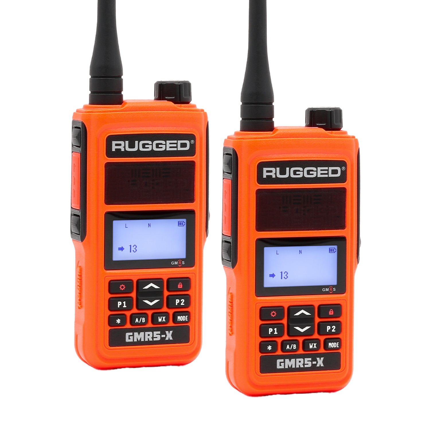 GMR5-X - 5W GMRS Handheld Radio - Waterproof with XL Battery - 2 Pack - Safety Orange