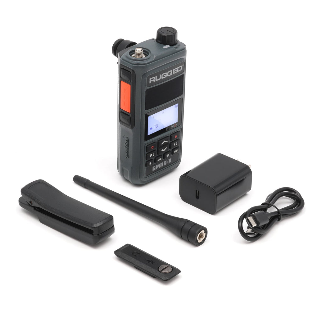 GMR5-X - 5W GMRS Handheld Radio - Waterproof with XL Battery - 2 Pack - Grey