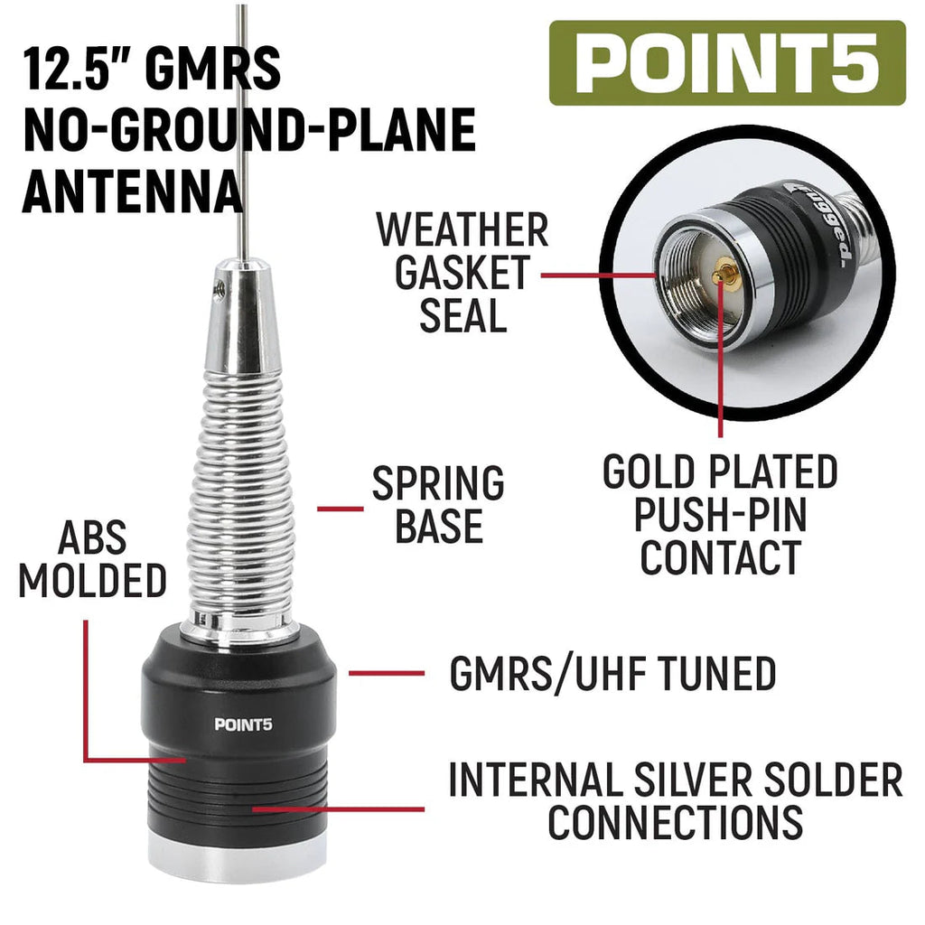 POINT5 no-ground-plane GMRS tuned antenna features
