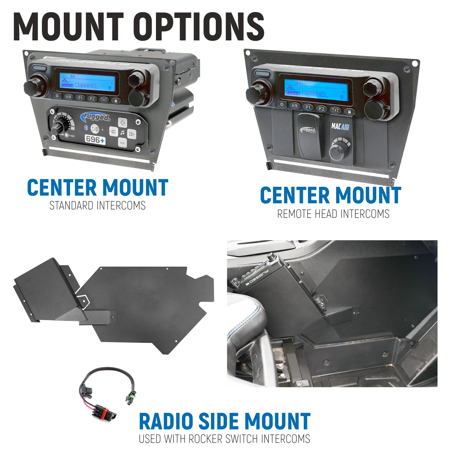 Polaris RZR PRO XP - Turbo R - Pro R - Complete Communication Kit with Bluetooth Intercom and 2-Way Radio - STX Stereo Remote Head / M1 VHF Business Band / Radio Side Mount