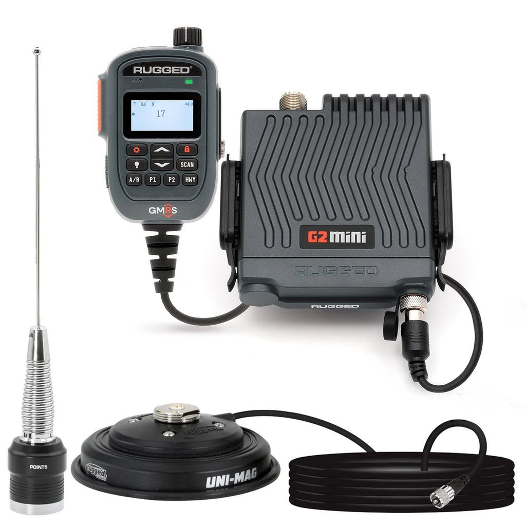 Complete G2 Mini 30W GMRS radio kit with antenna and mount