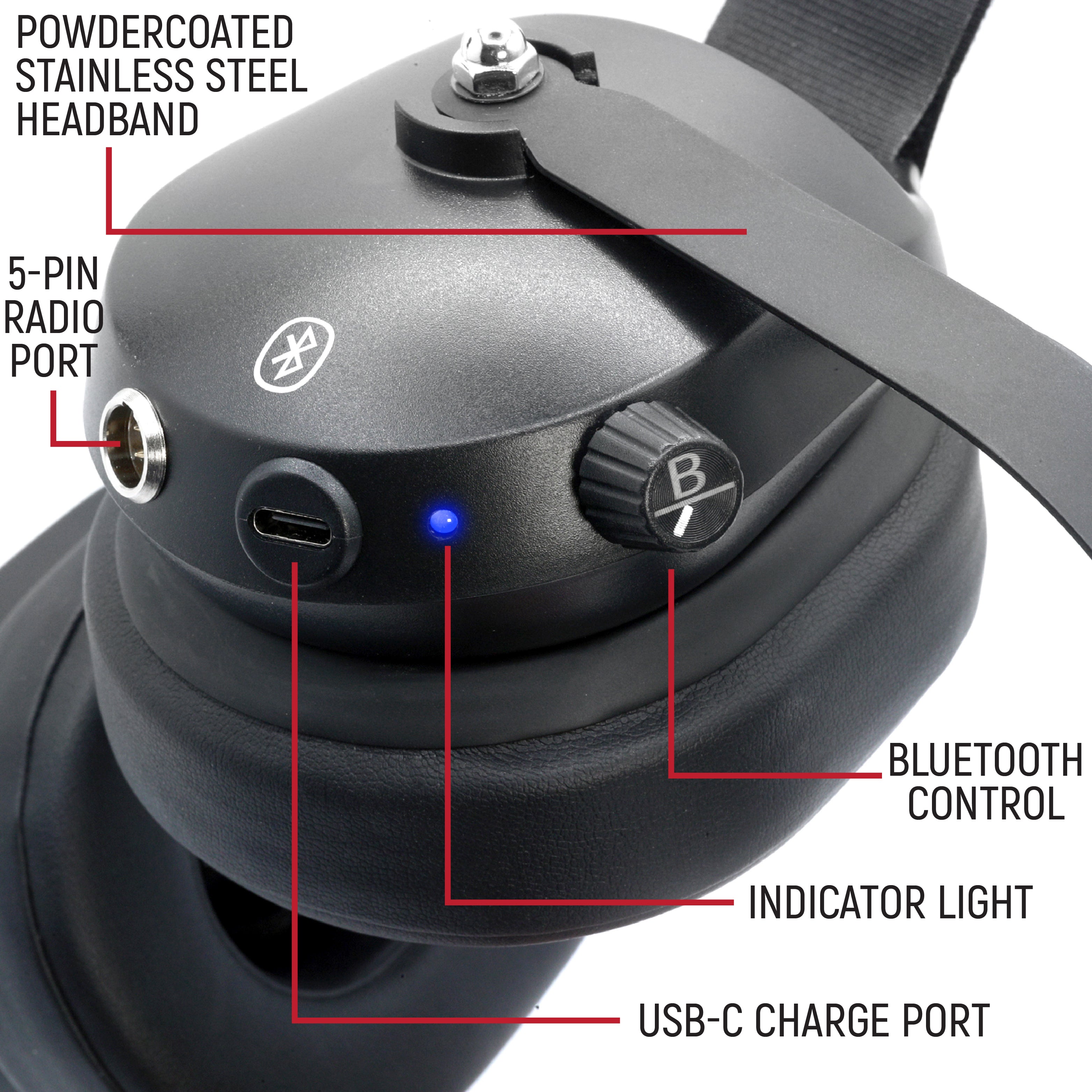 Bluetooth Headset for Cell Phones - 2-Way Radio Compatible (OTH and BTH) - Over The Head