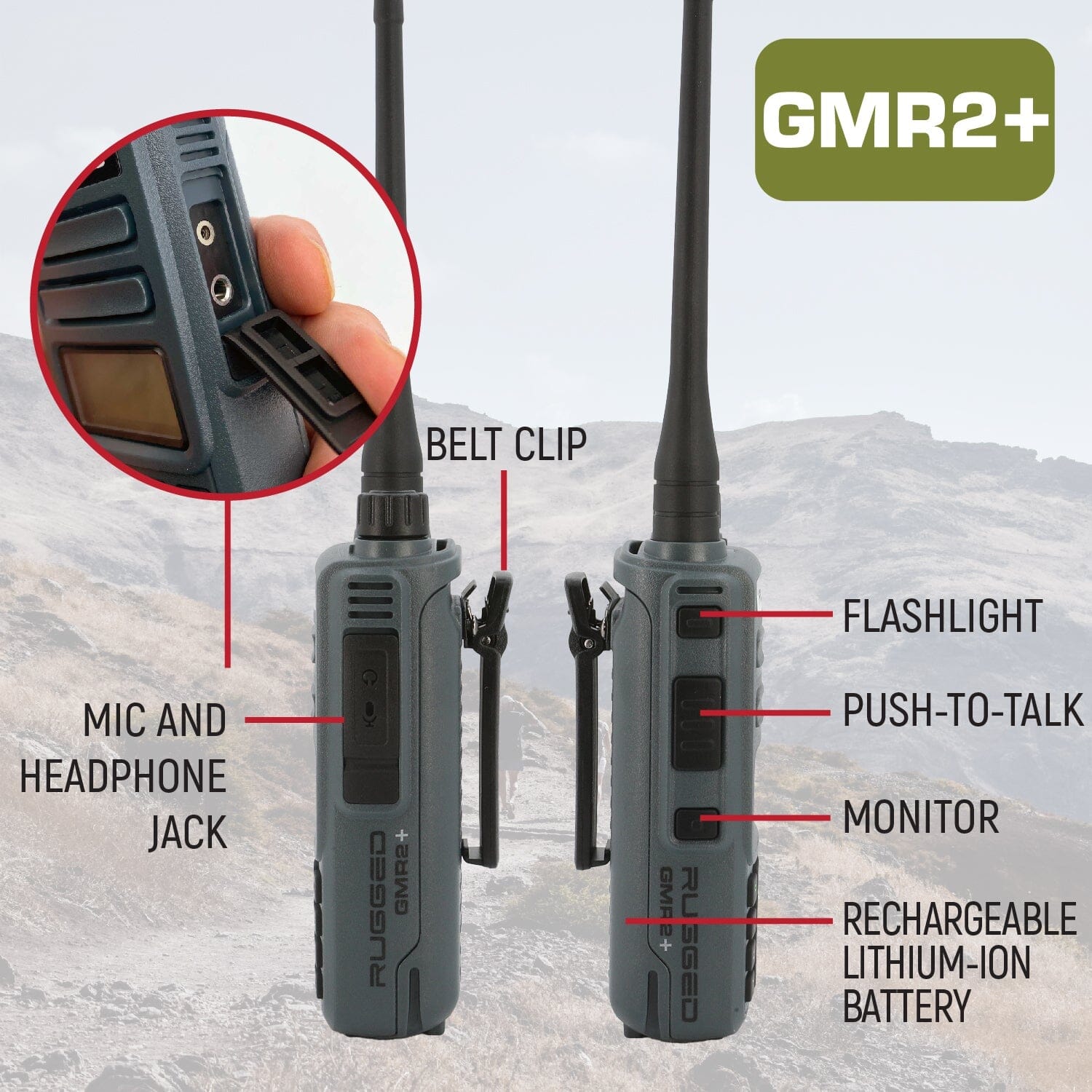 GMR2 Plus - 2W GMRS Handheld Radio - 2 Pack - Grey